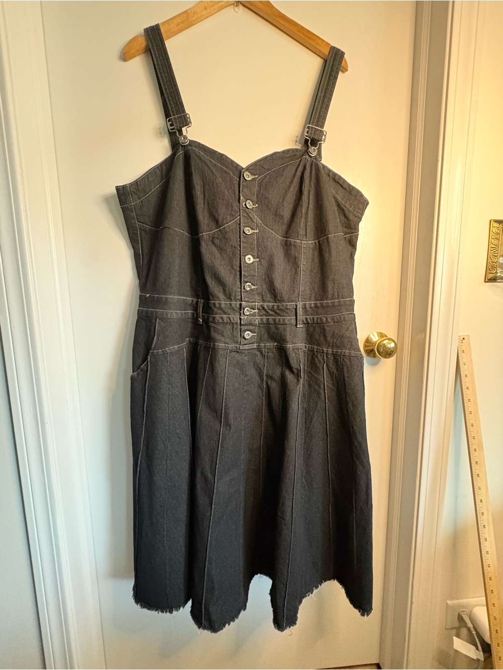 Ashley Stewart Sz 20W Denim Button-Front Overall Midi Dress Panel Skirt Western